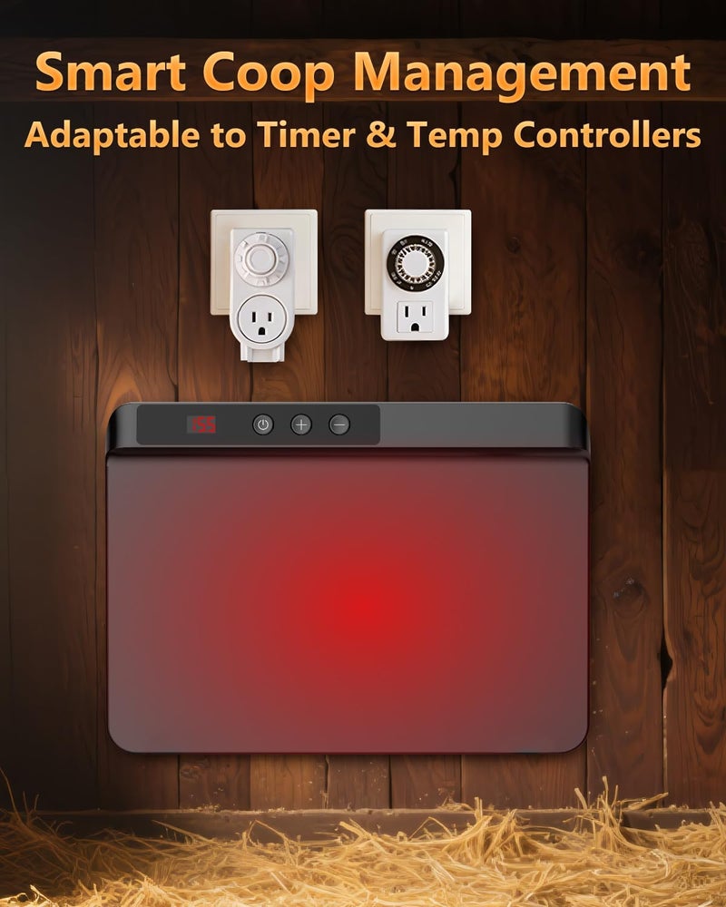 TIMEBAL 2025 Smart Chicken Coop Heater with Adjustable Temperature Remote Control, 200 Watts Radiant Heat Flat Panel Heaters for Winter Heating,Adaptable to Timer and Temp Controllers (Black) - Image 3